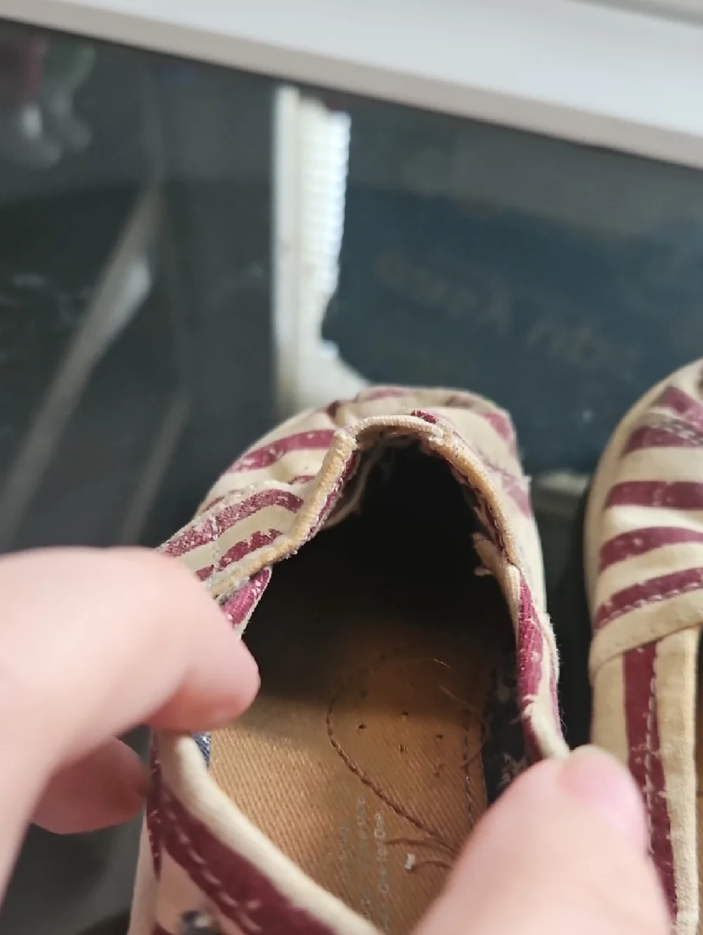 TOMS Kids Cream & Red Striped Slip-On Moccasins